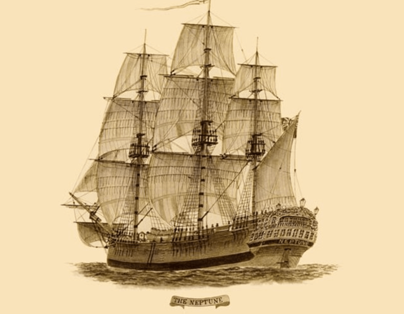 A convict ship the Neptune, which ferried felons from England to Australia